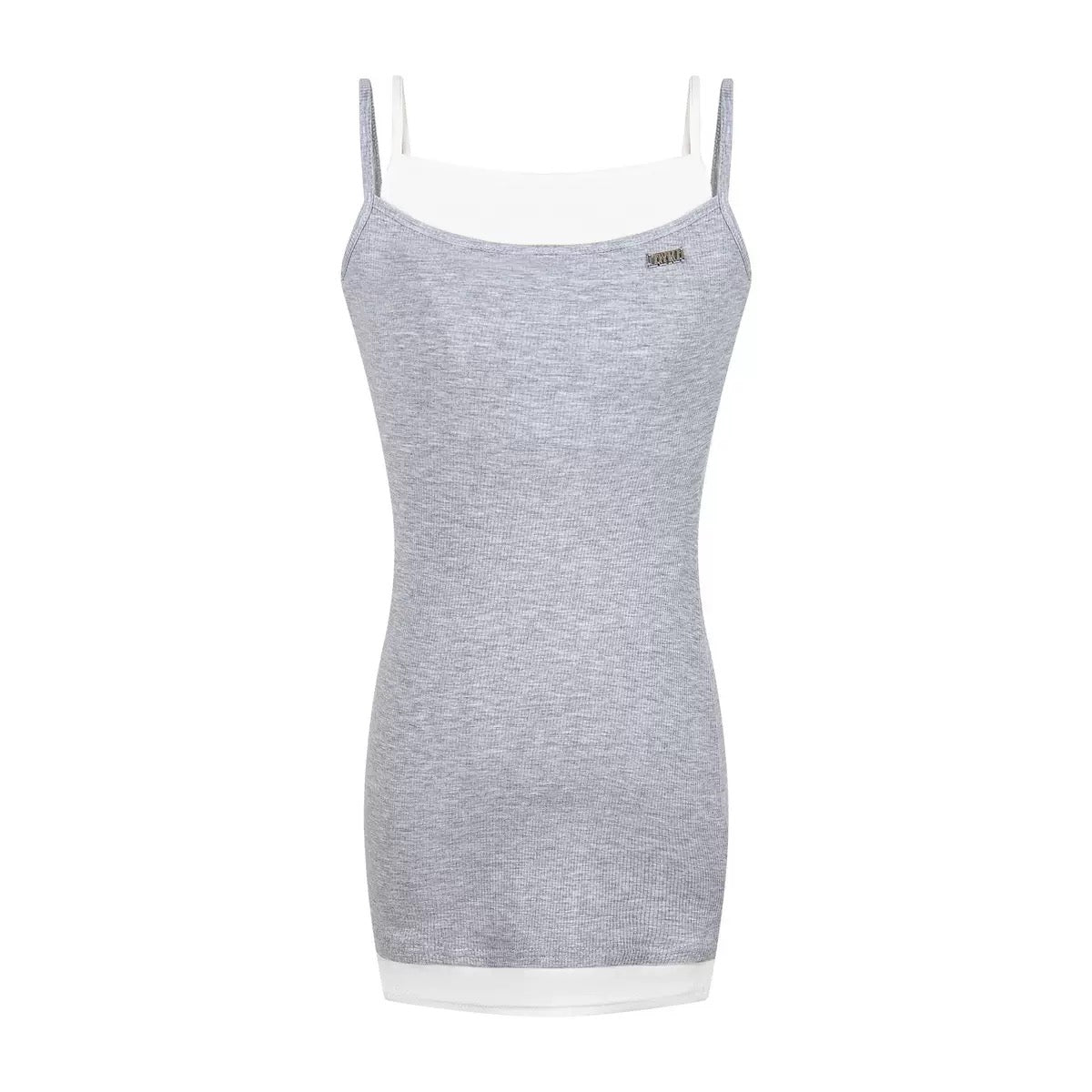 GRAZIA VIRA Women's Gray Ribbed Cami Mini Dress with Layered Trim